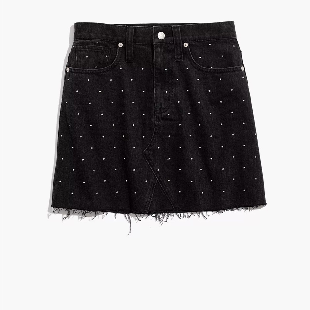 Madewell Black Mineral Wash Silver Polka Dot Cutoff Sz 27 Denim Mini Skirt - Picture 5 of 12